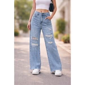 Cider Distressed Wide Leg Jeans Women’s M 29x29 High Rise Raw Hem